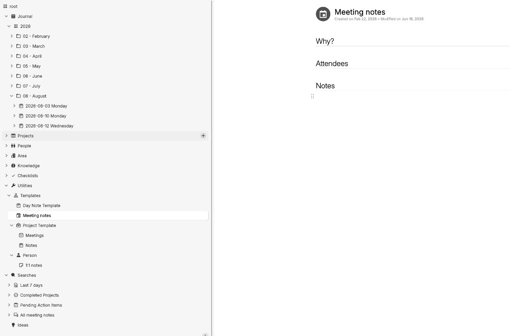 Meeting notes template in Trilium
